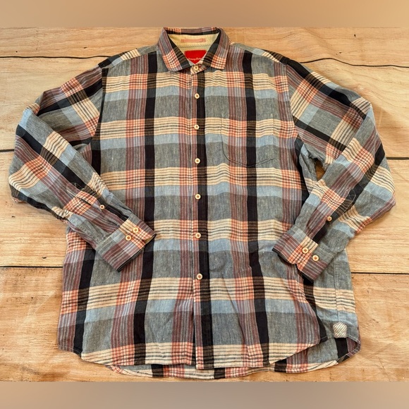 TOMMY BAHAMA Men’s Size Large Plaid 100% Linen Long Sleeve Shirt Long Sleeve - Picture 1 of 7